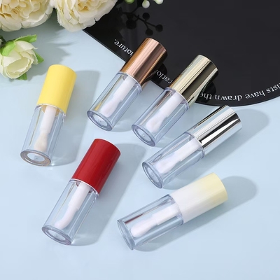 Round Plastic Lip Glaze Tube With Brush Various Colors Can Be Customized Logo Can Be Customized
