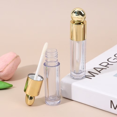 Round Design Head Cap Plastic Lip Glaze Tube With Brush 4.5ml Gold
