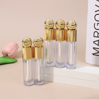 Round Design Head Cap Plastic Lip Glaze Tube With Brush 4.5ml Gold