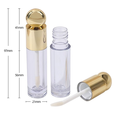Round Design Head Cap Plastic Lip Glaze Tube With Brush 4.5ml Gold