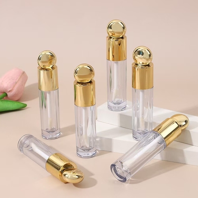 Round Design Head Cap Plastic Lip Glaze Tube With Brush 4.5ml Gold