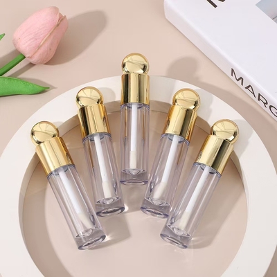 Round Design Head Cap Plastic Lip Glaze Tube With Brush 4.5ml Gold