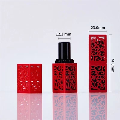Square Shape Red Black Empty Lipstick Tube Carving Hollow