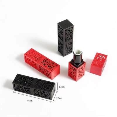 Square Shape Red Black Empty Lipstick Tube Carving Hollow