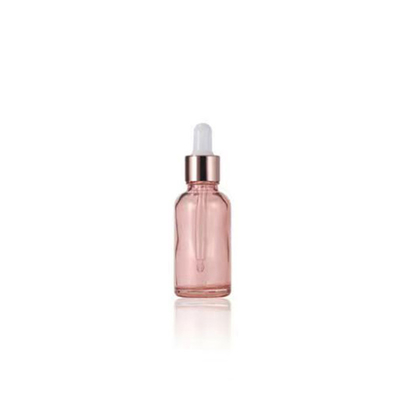 Wholesale Pink Glass Essential Bottle With Golden Aluminum Dropper Cap