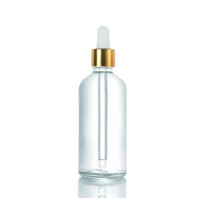 Wholesale Clear Glass Dropper Bottle with Aluminum Gold Skirt in 5ml-200ml Sizes and 10000pcs MOQ