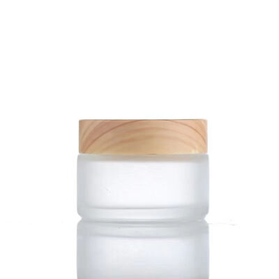 5g 10g 15g 30g 50g Empty Frosted Glass Cream Jars Refillable Cosmetic Natural Wood Leak-proof Travel Storage Containers for Eye Cream Face Mask Skincare