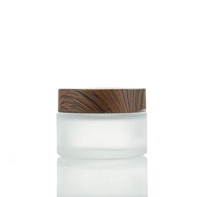 5g 10g 15g 30g 50g Empty Frosted Glass Cream Jars Cosmetic Natural Wood  Containers for Eye Cream Face Mask