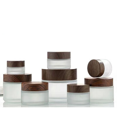5g 10g 15g 30g 50g Empty Frosted Glass Cream Jars Cosmetic Natural Wood  Containers for Eye Cream Face Mask