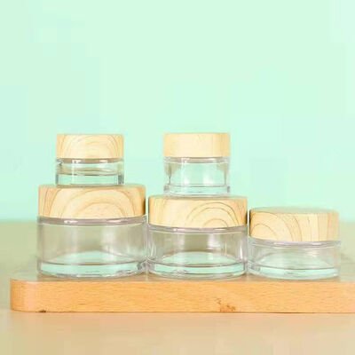5g 10g 15g 30g 50g Empty Frosted Glass Cream Jars Cosmetic Natural Wood  Containers for Eye Cream Face Mask