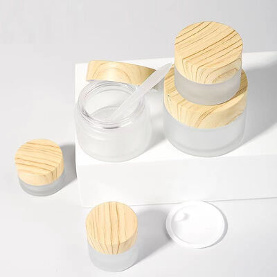 5g 10g 15g 30g 50g Empty Frosted Glass Cream Jars Cosmetic Natural Wood  Containers for Eye Cream Face Mask