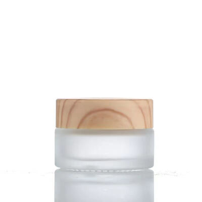5g 10g 15g 30g 50g Empty Frosted Glass Cream Jars Cosmetic Natural Wood  Containers for Eye Cream Face Mask