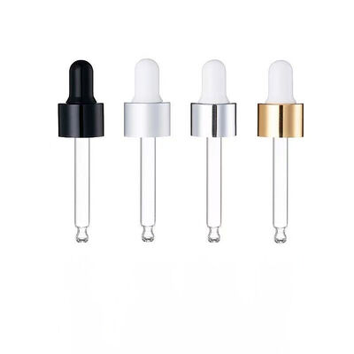18mm 20mm Aluminum Plastic Essential Oil Dropper Cap with Glass Tube for Refillable Skincare Packaging